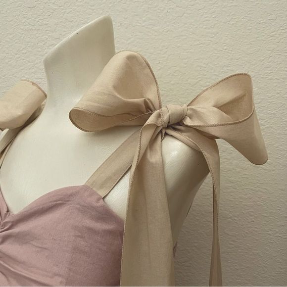 MIDI Dress, Ruched Bodice, Smocked Back, Long Wide Ties, S/M Fit, Dusty … - Picture 7 of 8